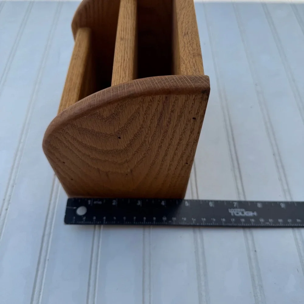 Vintage Solid Oak Wood 3 Slot Remote Control Holder Mail Organizer Caddy